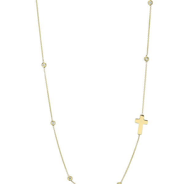 18K Roberto Coin Side set Cross and Diamonds by the inch, Necklace
