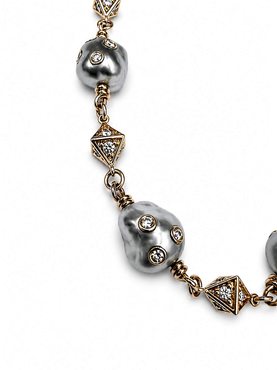 18K Rose Gold 6 Black Baroque Pearls And Round Diamond Station Bracelet
