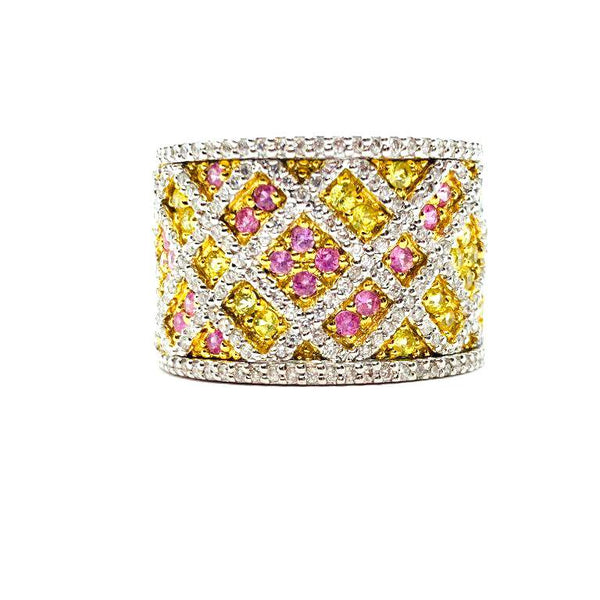 14K WG Diamond And Pink/Yellow Sapphire Zig-Zag Fashion Ring