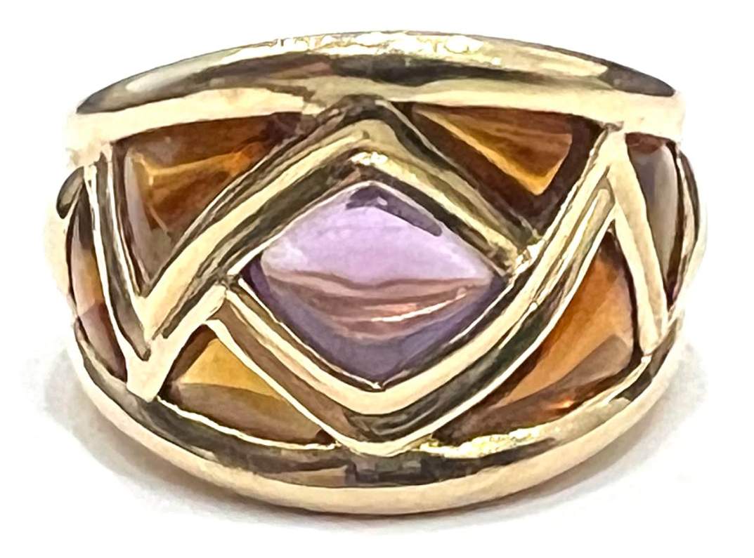 Kabana 14K Amethyst & Citrine Mosaic Ring