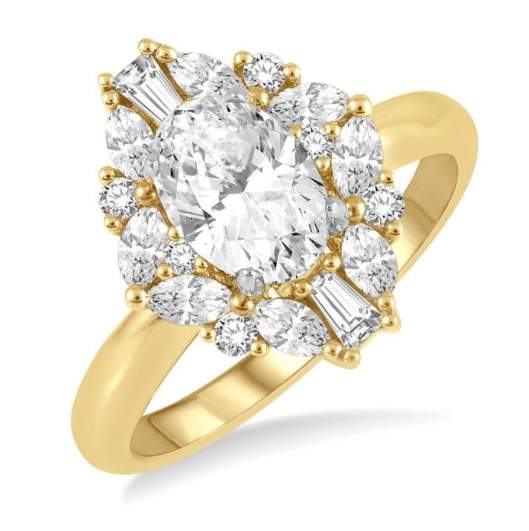 14K Oval Shape Center, Diamond Semi-Mount