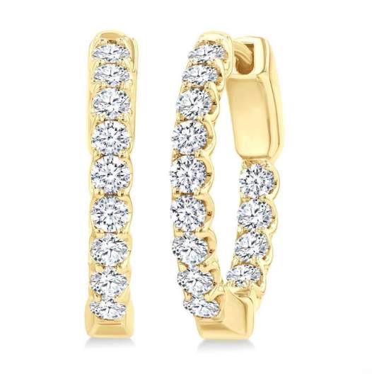 14K Inside-Out Diamond Round Hoop Earrings