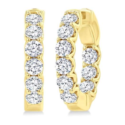 14k Inside-Out Diamond Round Hoop Earrings