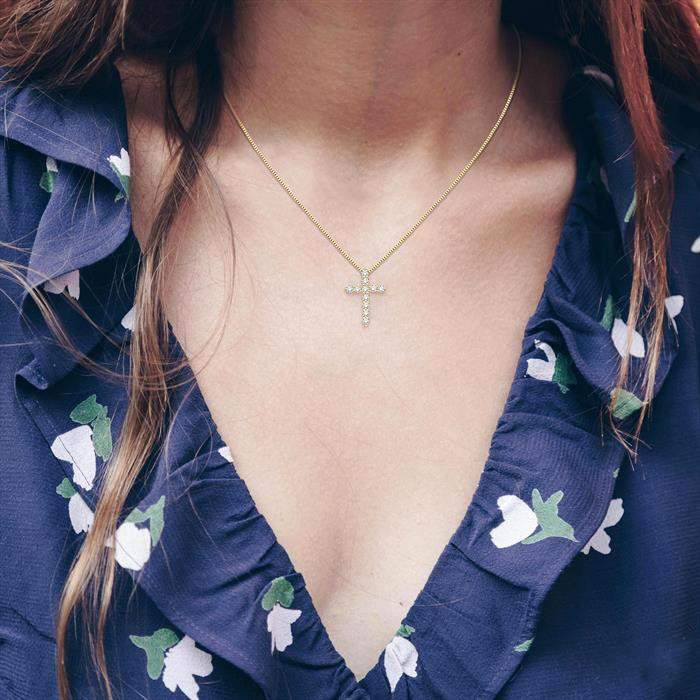 14K Yellow Gold Diamond Cross Pendant