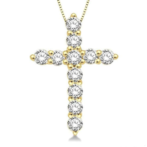 14K Yellow Gold Diamond Cross Pendant