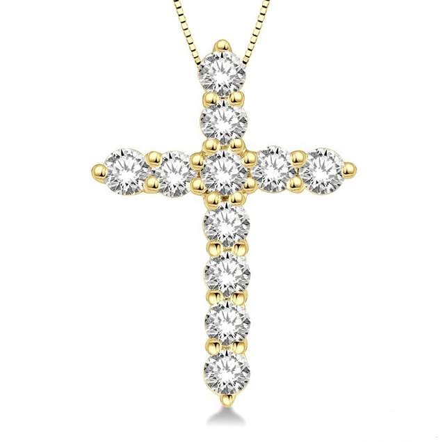 14K Yellow Gold Diamond Cross Pendant