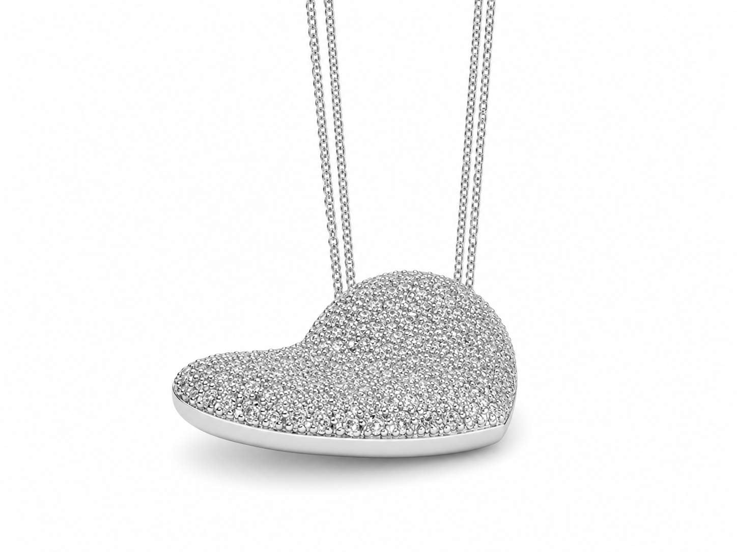 14K Pave Diamond Concave Heart Pendant