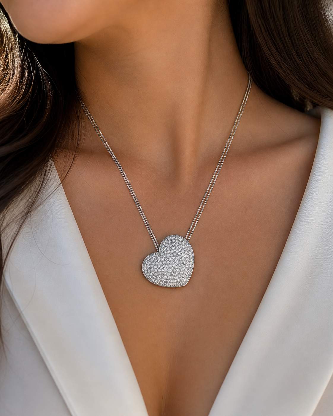 14K Pave Diamond Concave Heart Pendant