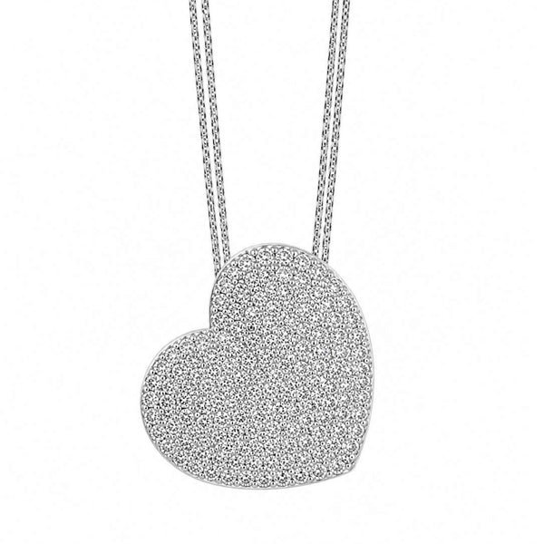 14K Pave Diamond Concave Heart Pendant