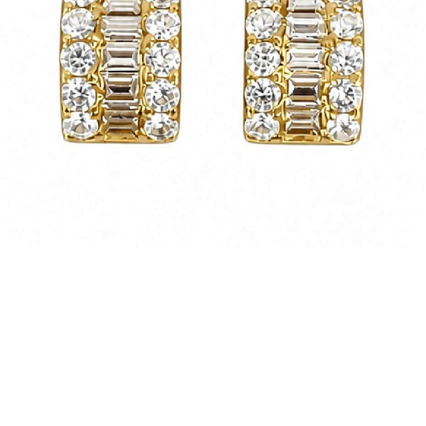 18K Baguette and Round Diamond Wide Huggie Hoops