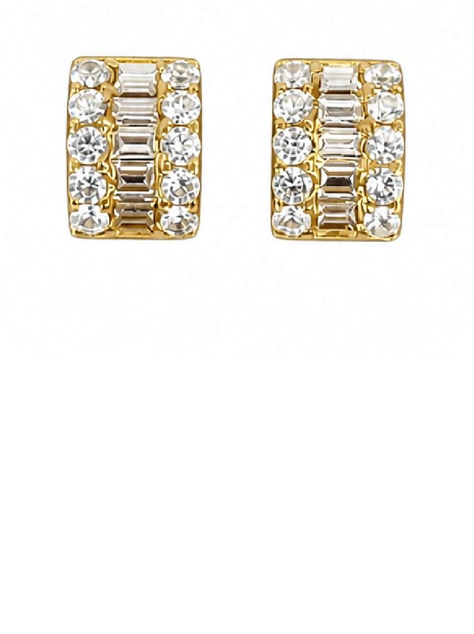 18K Baguette and Round Diamond Wide Huggie Hoops