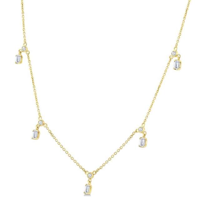 14K Yellow Gold Diamond Station Necklace