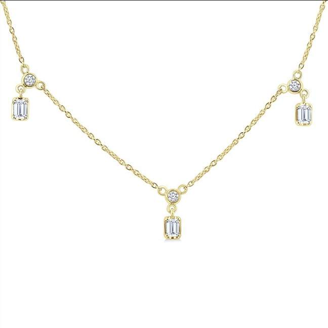14K Yellow Gold Diamond Station Necklace