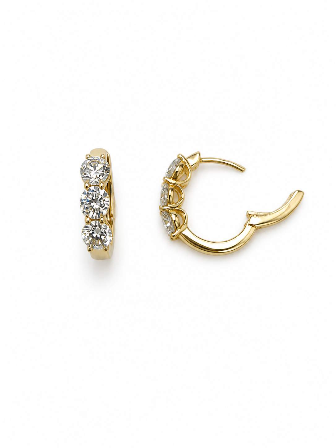 14K Three Diamond Hoop Earrings