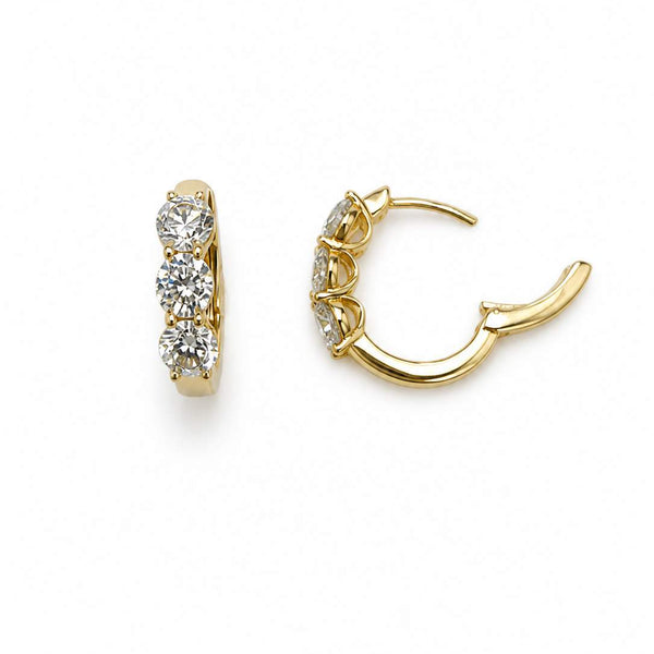 14K Three Diamond Hoop Earrings