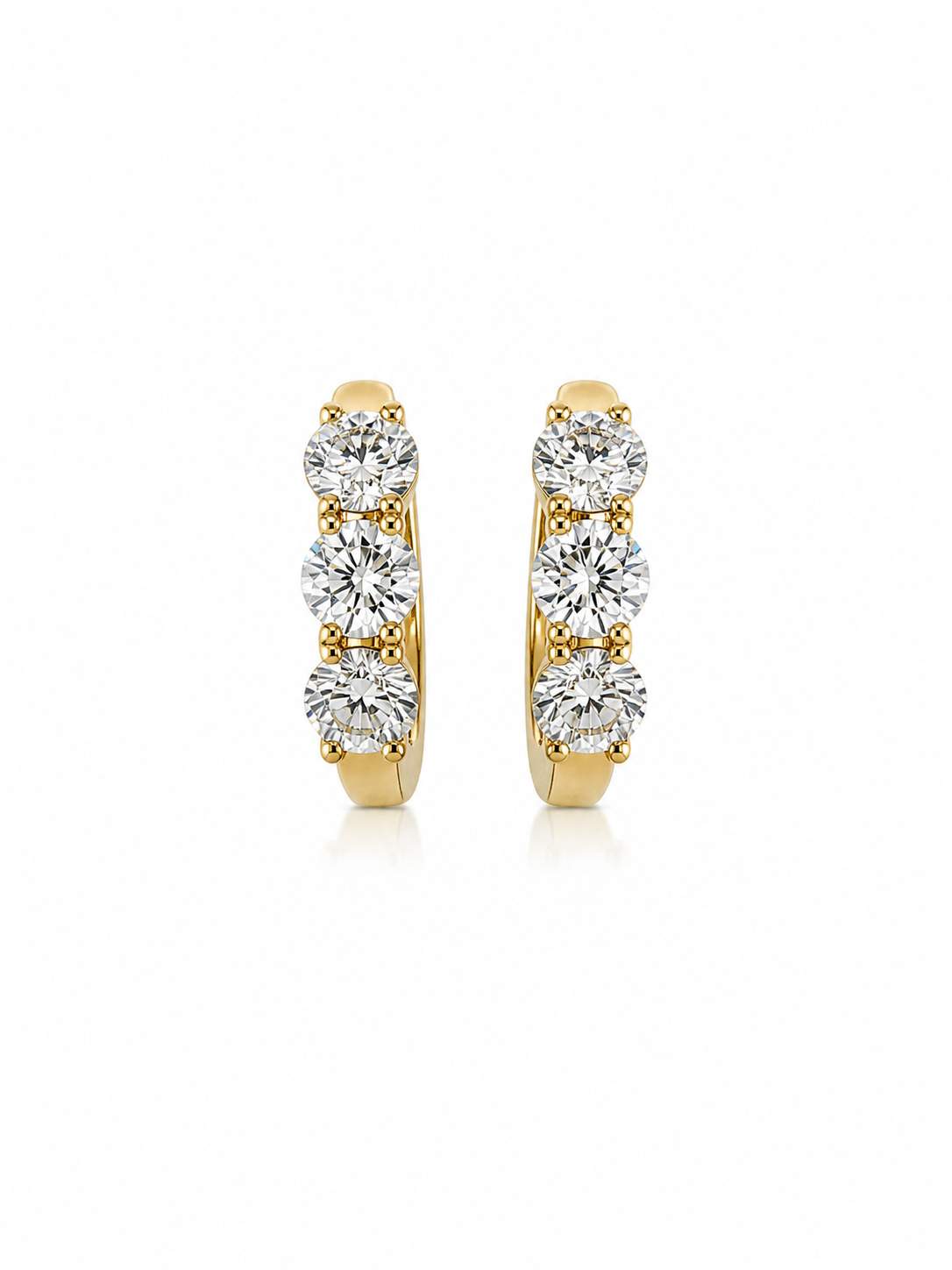 14K Three Diamond Hoop Earrings