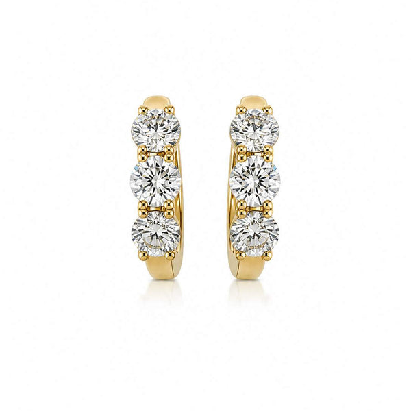 14K Three Diamond Hoop Earrings