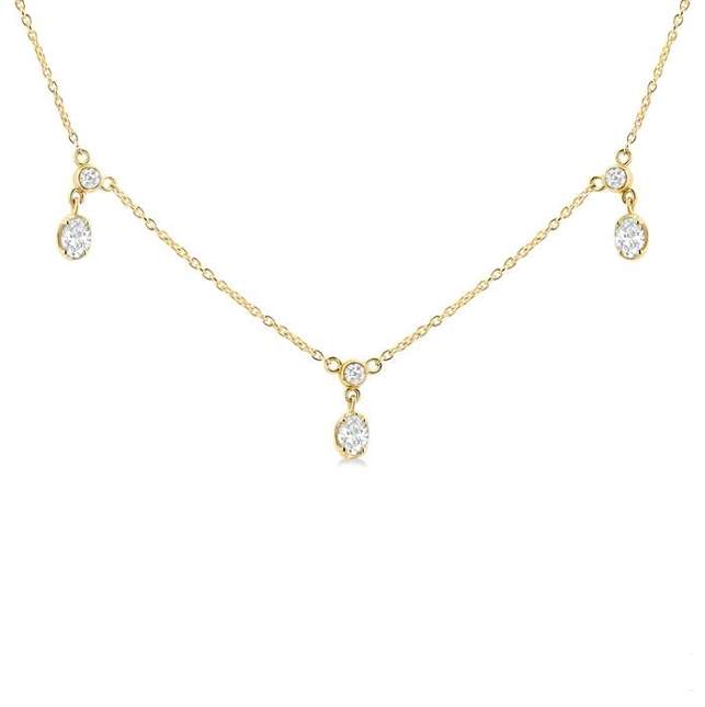 14K Yellow Gold Diamond Station Necklace