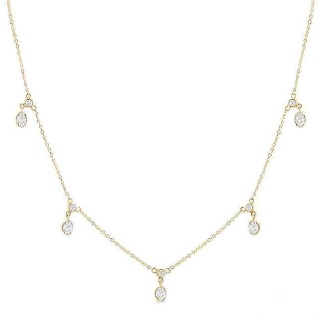14K Yellow Gold Diamond Station Necklace