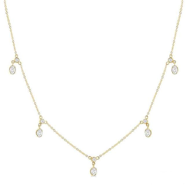 14K Yellow Gold Diamond Station Necklace