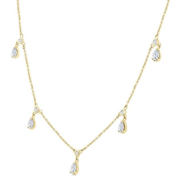 14K Yellow Gold Diamond Station Necklace