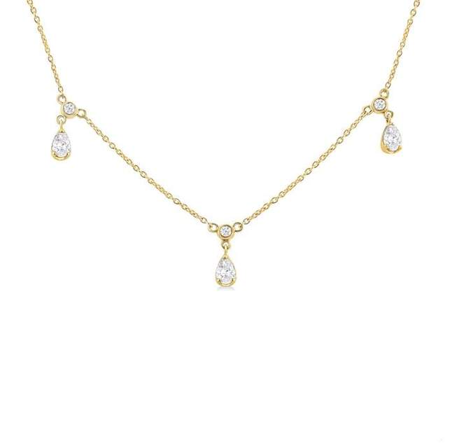 14K Yellow Gold Diamond Station Necklace