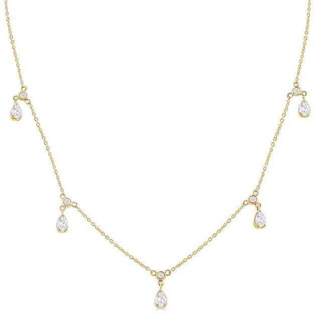 14K Yellow Gold Diamond Station Necklace