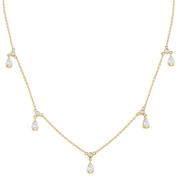 14K Yellow Gold Diamond Station Necklace