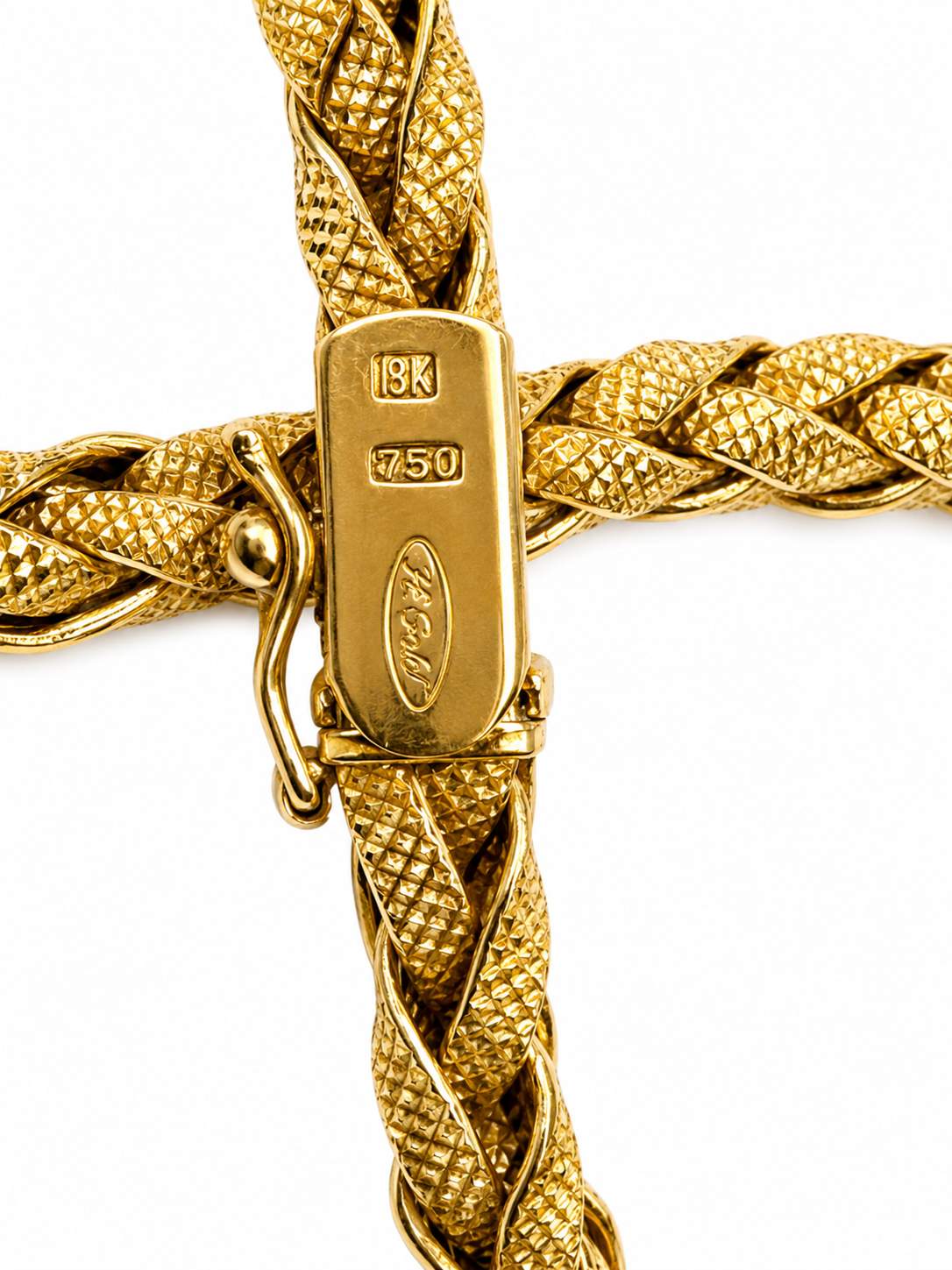 18K Textured Woven Necklace With Diamond Stations
