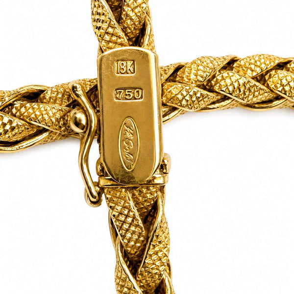 18K Textured Woven Necklace With Diamond Stations