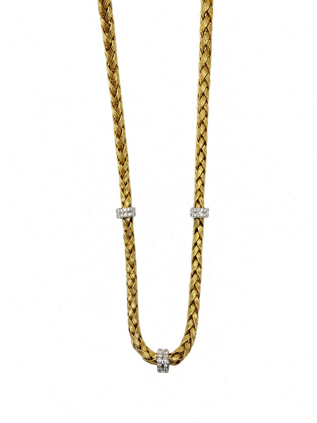 18K Textured Woven Necklace With Diamond Stations