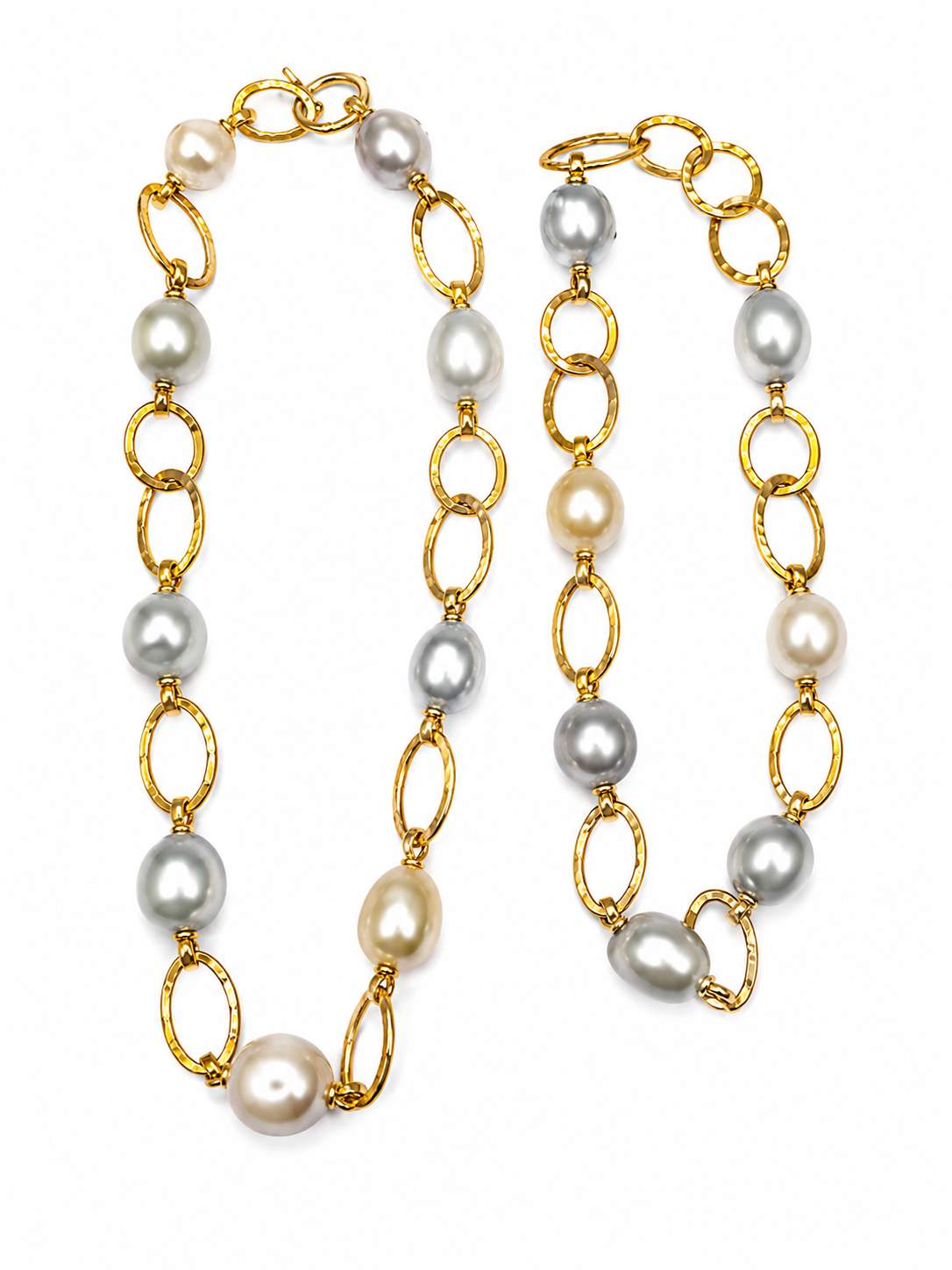 Two (2) 18K Yellow Gold Baroque Pearl necklaces