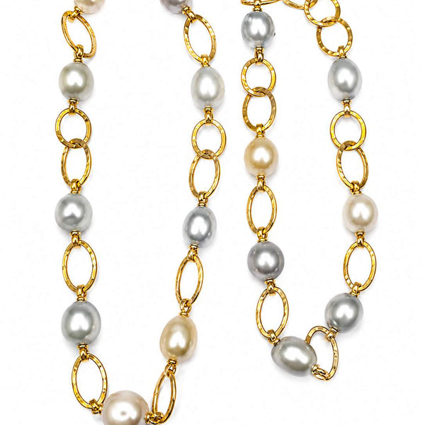 Two (2) 18K Yellow Gold Baroque Pearl necklaces