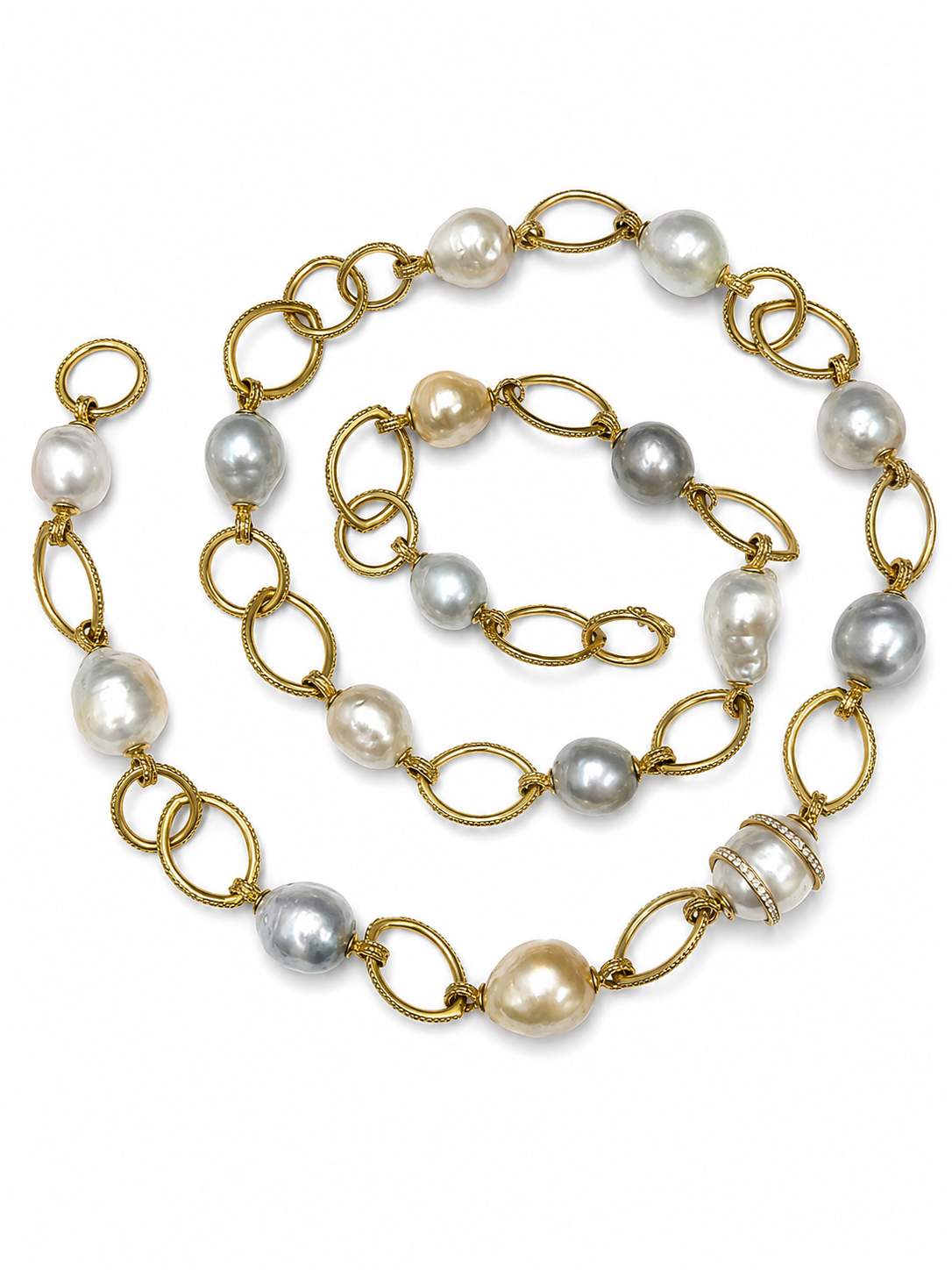 Two (2) 18K Yellow Gold Baroque Pearl necklaces