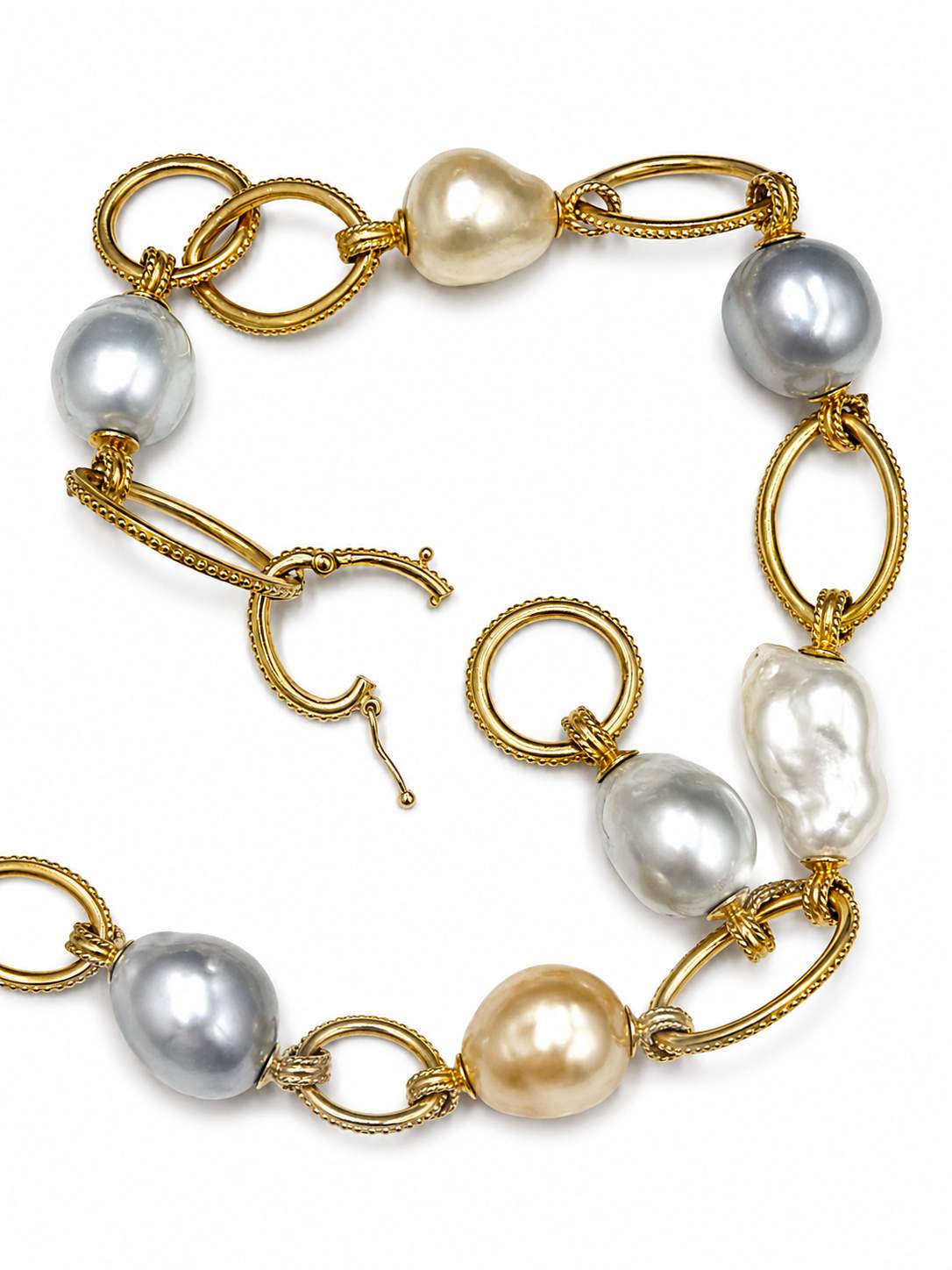 Two (2) 18K Yellow Gold Baroque Pearl necklaces