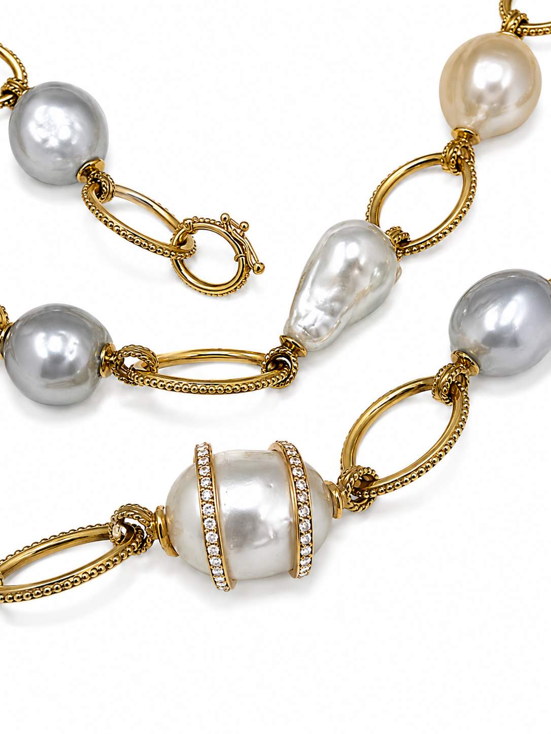 Two (2) 18K Yellow Gold Baroque Pearl necklaces