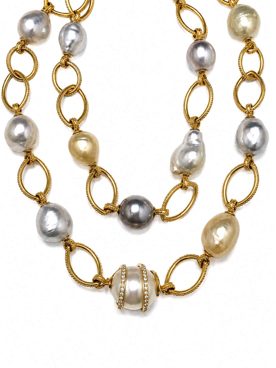 Two (2) 18K Yellow Gold Baroque Pearl necklaces