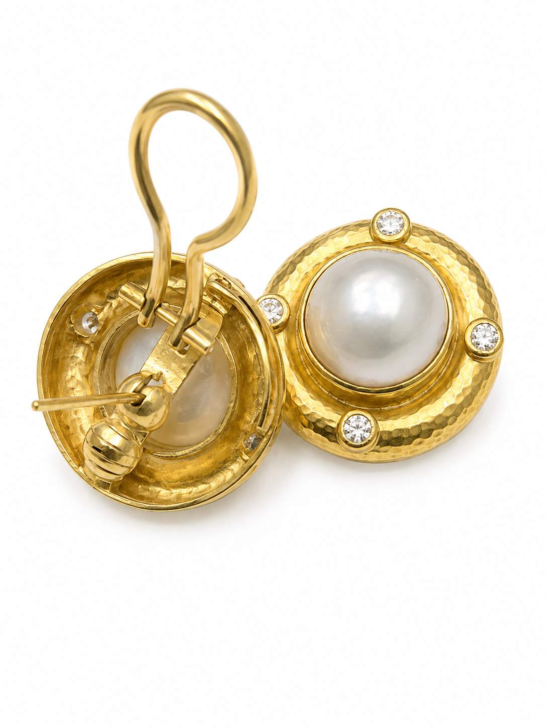 18K Yellow Gold Mobe Pearl and Diamond earrings