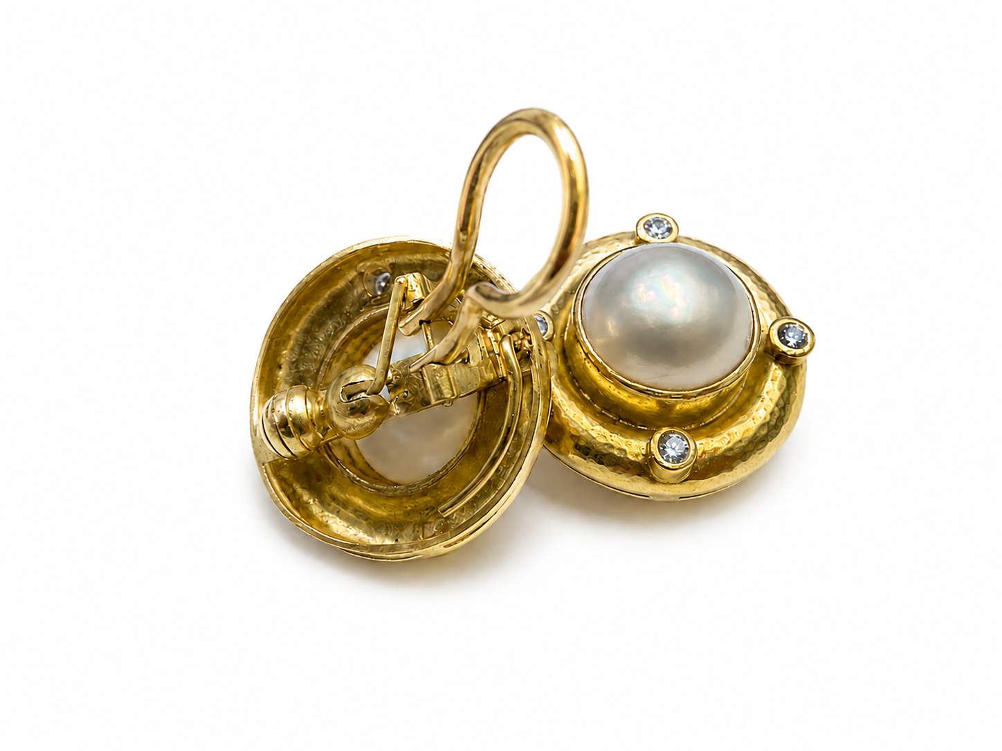 18K Yellow Gold Mobe Pearl and Diamond earrings