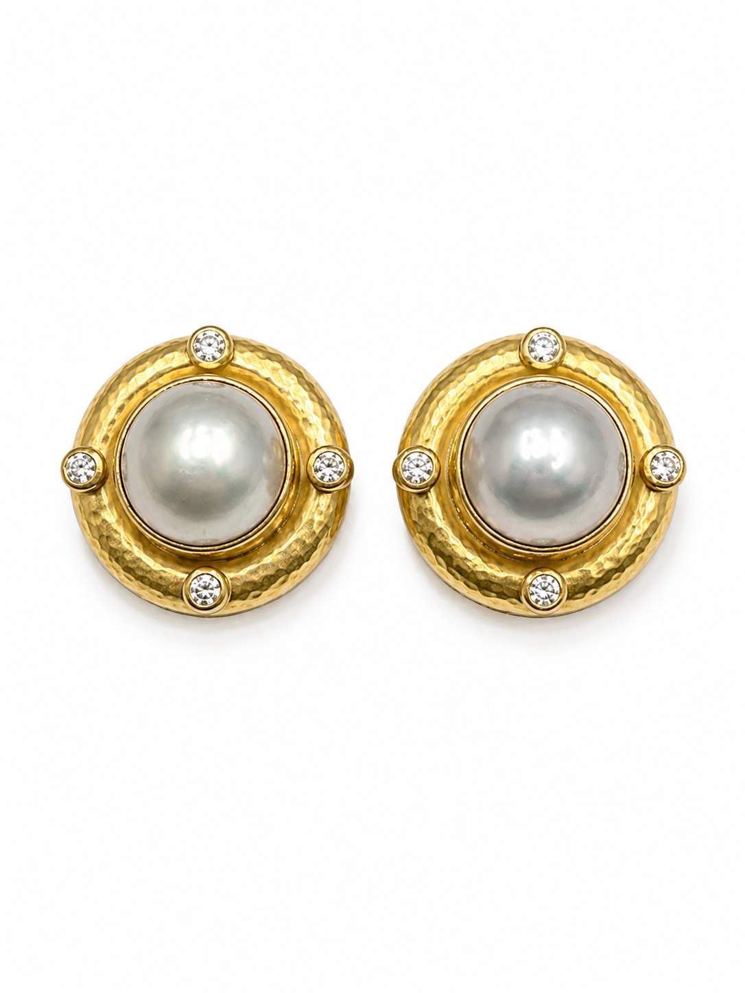 18K Yellow Gold Mobe Pearl and Diamond earrings