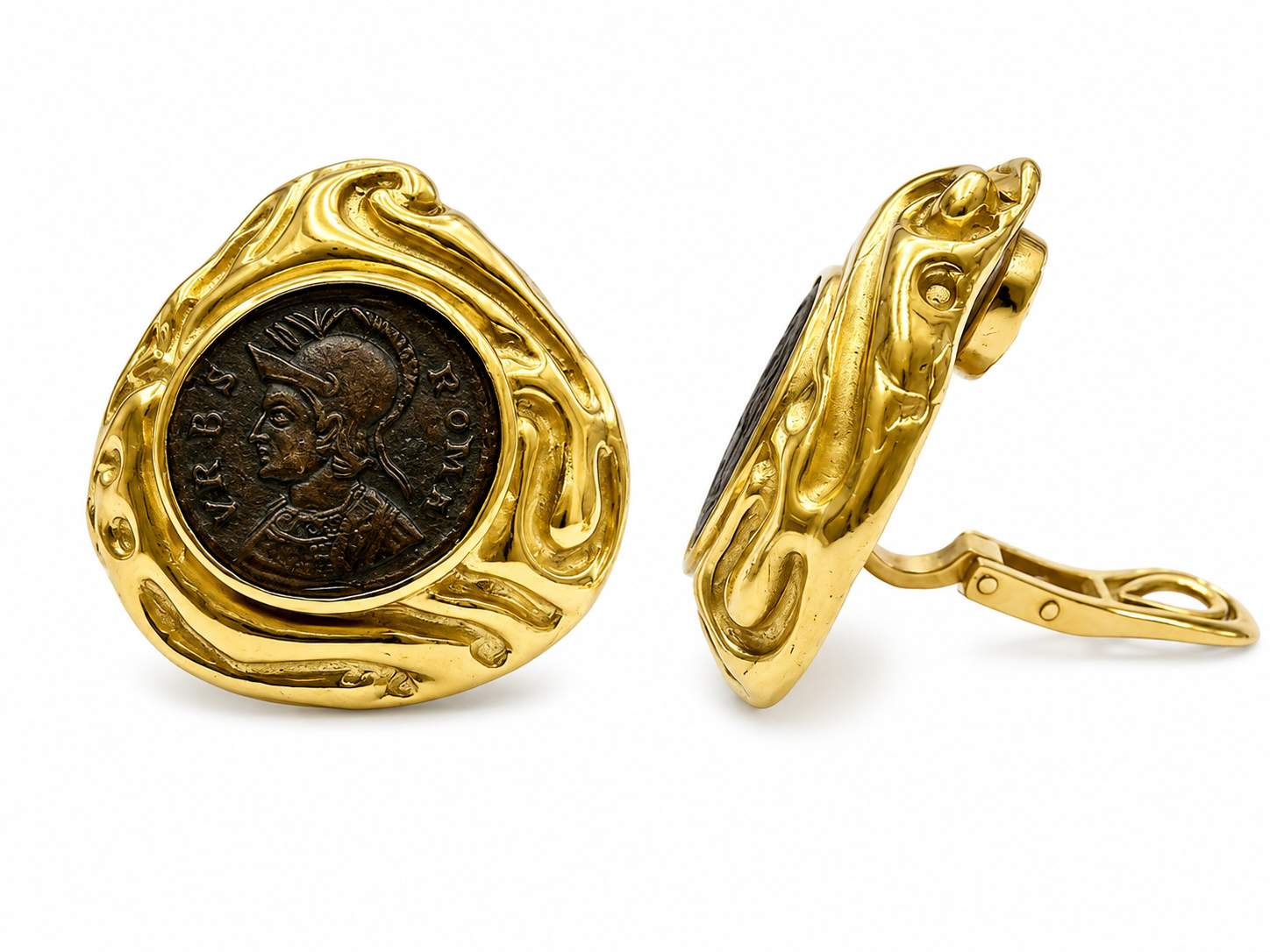 18K Yellow Gold Elisabeth Gage Coin Earrings