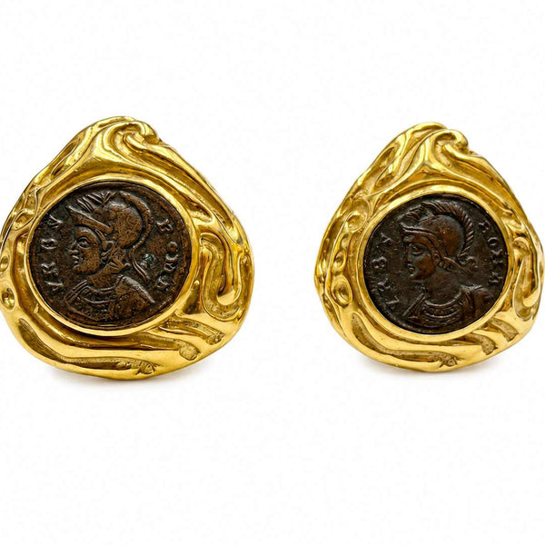 18K Yellow Gold Elisabeth Gage Coin Earrings