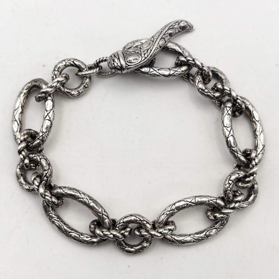 John Hardy JAI 925 Sterling Silver Gator/Croc Skin Toggle Bracelet 8"