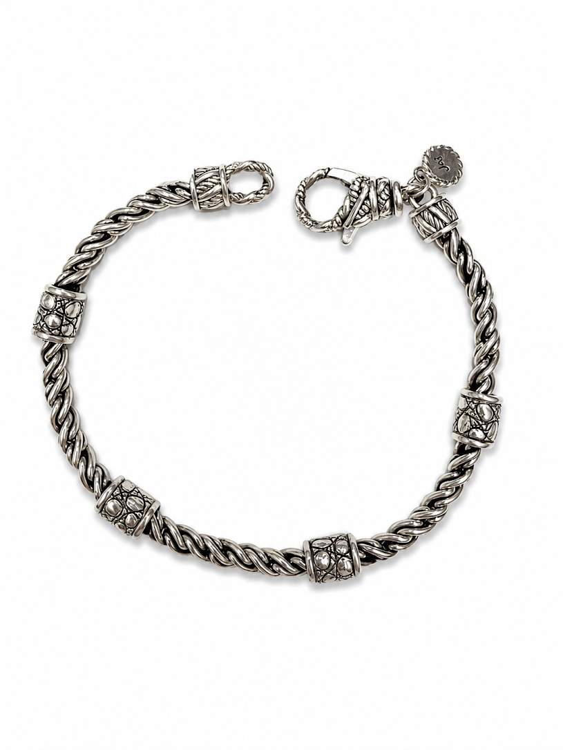 John Hardy JAI 925 Sterling Silver Gator/Croc Skin Station Bracelet with Twist link 8"