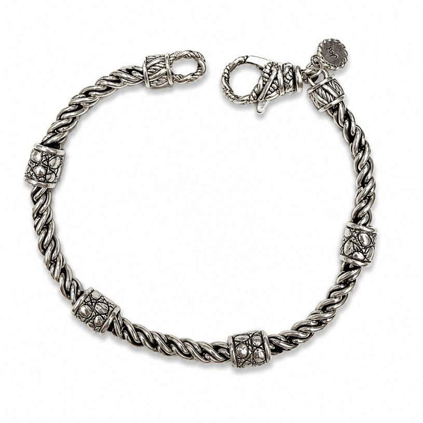 John Hardy JAI 925 Sterling Silver Gator/Croc Skin Station Bracelet