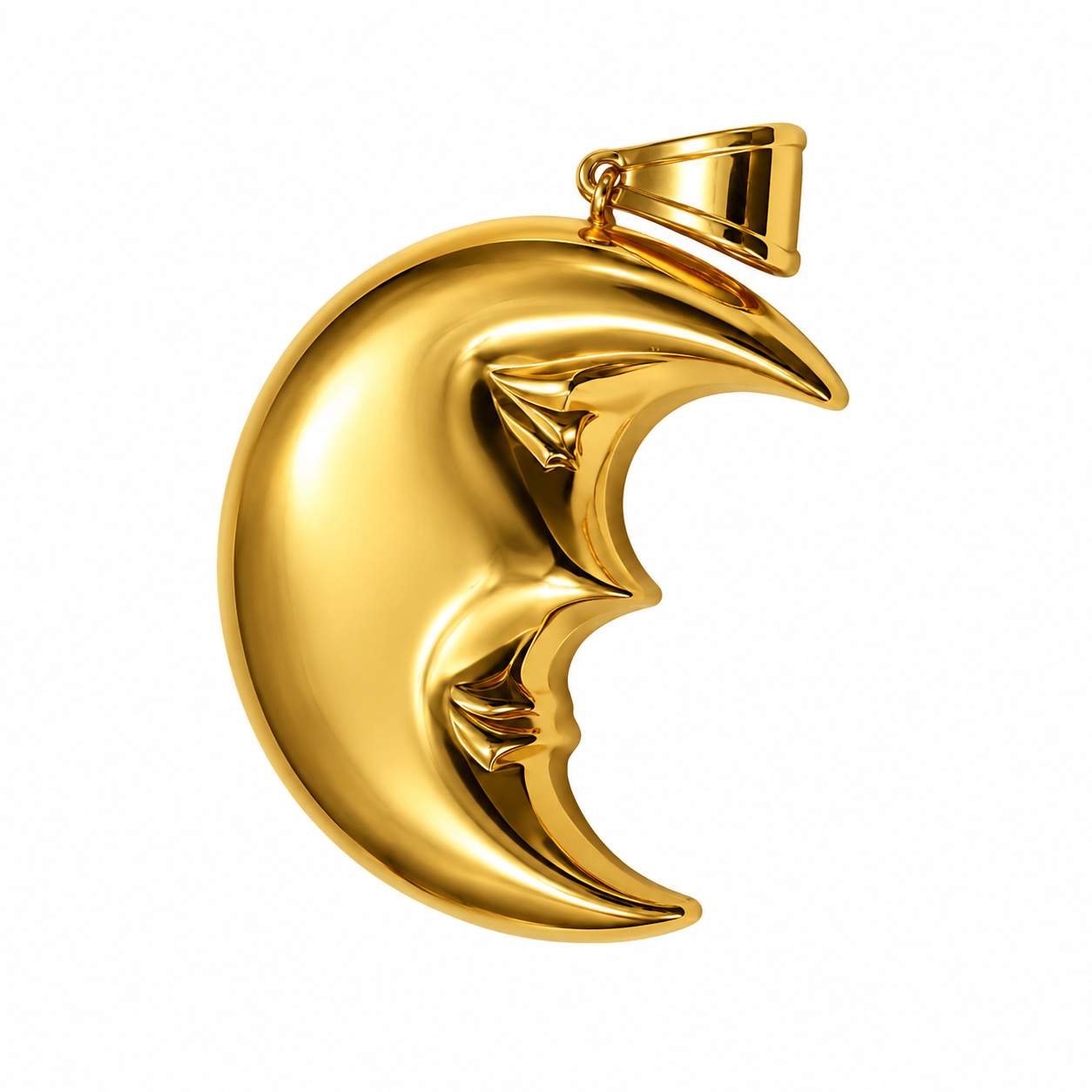 18K Yellow Gold Satin Finish Moon Pendant 39mm X 35mm