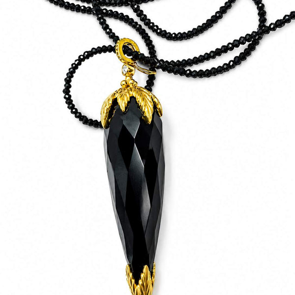 18K Onyx Briolette on faceted mini onyx bead 36" necklace with 18k Toggle Clasp.