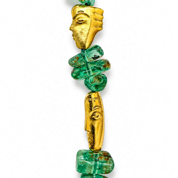 18k Faces and Green Beryl Bead Necklace, Designer Alex Sepkus