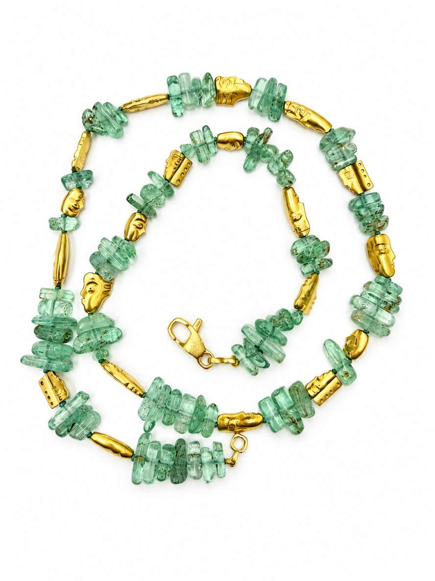 18k Faces and Green Beryl Bead Necklace, Designer Alex Sepkus
