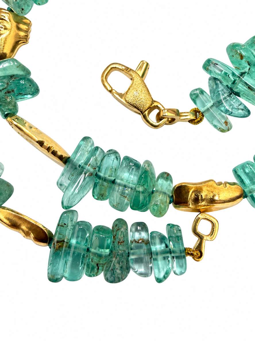 18k Faces and Green Beryl Bead Necklace, Designer Alex Sepkus